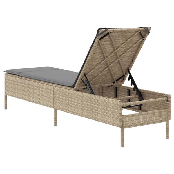 Grote foto vidaxl ligbed met kussen poly rattan beige tuin en terras tuinmeubelen