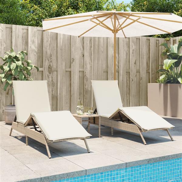 Grote foto vidaxl ligstoelen 2 st met tafel poly rattan beige tuin en terras tuinmeubelen