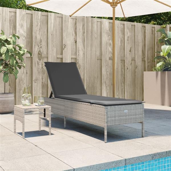 Grote foto vidaxl ligbed met tafel en kussen poly rattan lichtgrijs tuin en terras tuinmeubelen