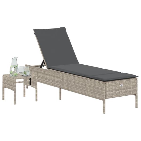 Grote foto vidaxl ligbed met tafel en kussen poly rattan lichtgrijs tuin en terras tuinmeubelen