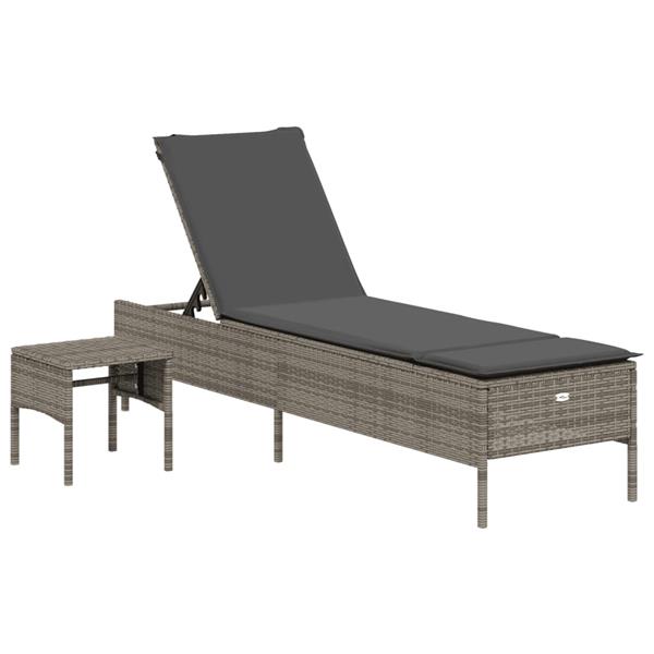 Grote foto vidaxl ligbed met tafel en kussen poly rattan grijs tuin en terras tuinmeubelen