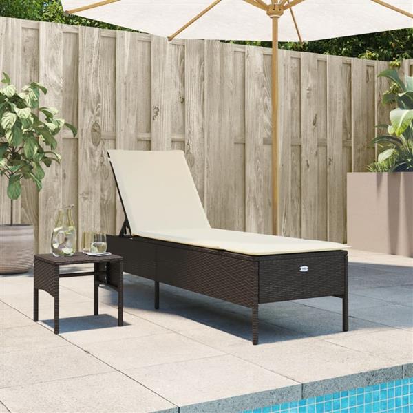 Grote foto vidaxl ligbed met tafel en kussen poly rattan bruin tuin en terras tuinmeubelen