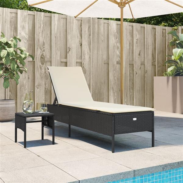 Grote foto vidaxl ligbed met tafel en kussen poly rattan zwart tuin en terras tuinmeubelen