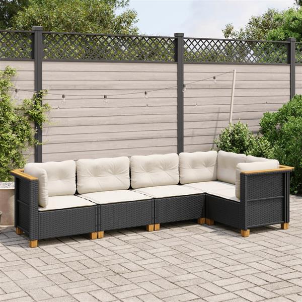 Grote foto vidaxl 5 delige loungeset met kussens poly rattan zwart tuin en terras tuinmeubelen