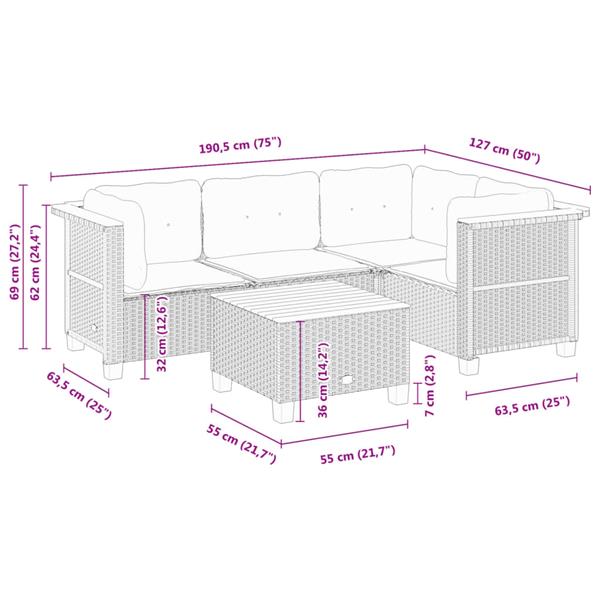 Grote foto vidaxl 5 delige loungeset met kussens poly rattan zwart tuin en terras tuinmeubelen