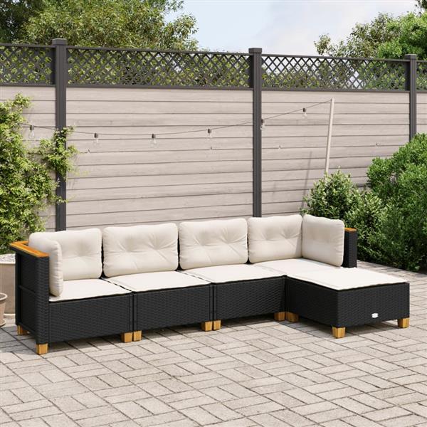 Grote foto vidaxl 5 delige loungeset met kussens poly rattan zwart tuin en terras tuinmeubelen