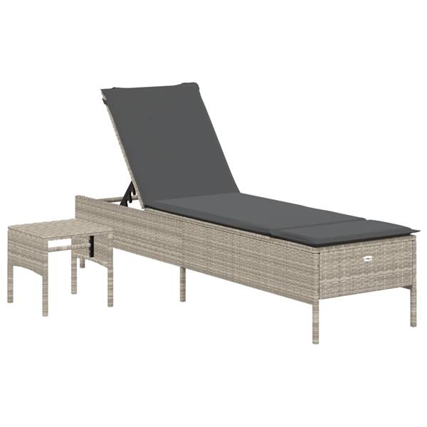 Grote foto vidaxl ligbed met tafel en kussen poly rattan lichtgrijs tuin en terras tuinmeubelen