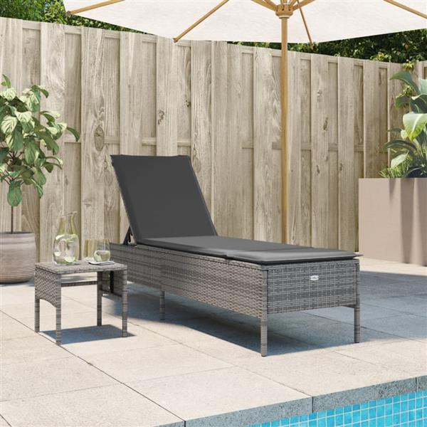 Grote foto vidaxl ligbed met tafel en kussen poly rattan grijs tuin en terras tuinmeubelen