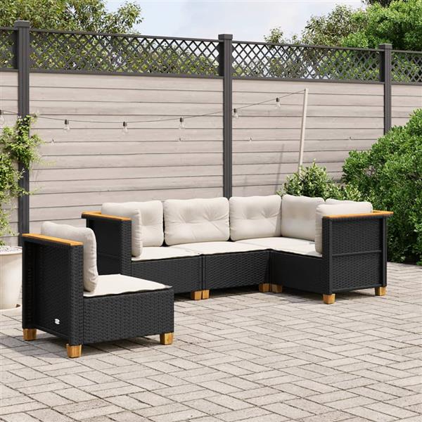 Grote foto vidaxl 5 delige loungeset met kussens poly rattan zwart tuin en terras tuinmeubelen