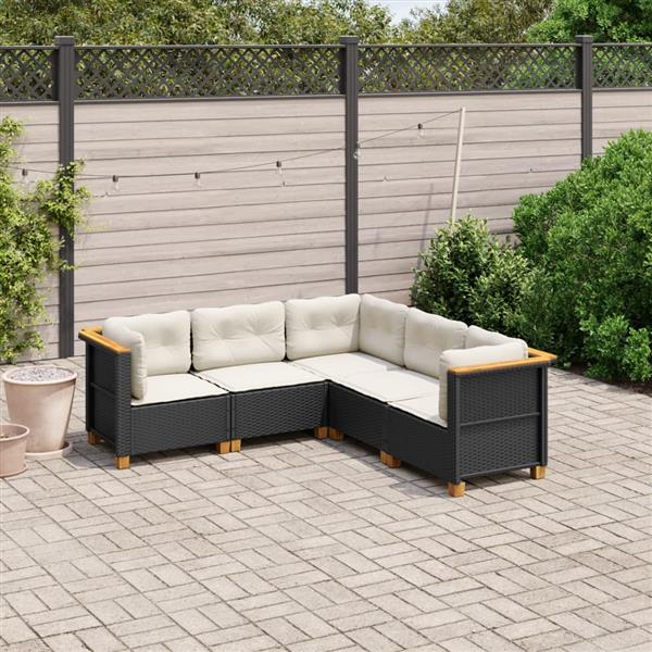 Grote foto vidaxl 5 delige loungeset met kussens poly rattan zwart tuin en terras tuinmeubelen