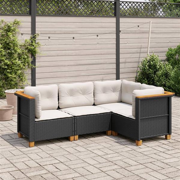 Grote foto vidaxl 4 delige loungeset met kussens poly rattan zwart tuin en terras tuinmeubelen