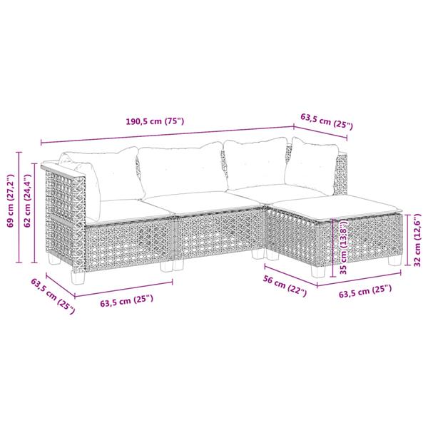 Grote foto vidaxl 4 delige loungeset met kussens poly rattan grijs tuin en terras tuinmeubelen