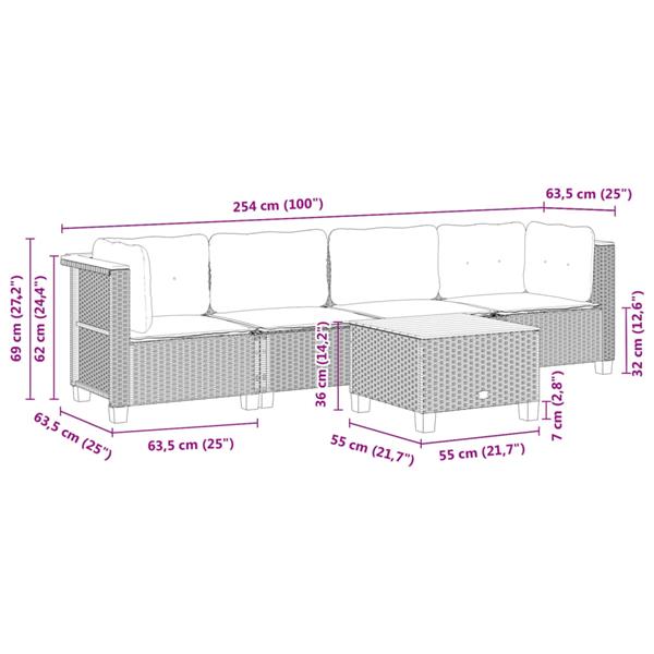 Grote foto vidaxl 5 delige loungeset met kussens poly rattan zwart tuin en terras tuinmeubelen