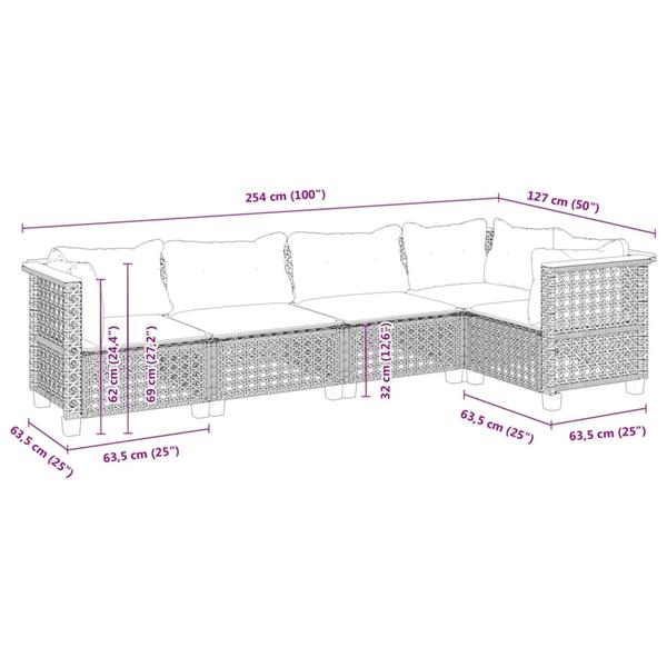 Grote foto vidaxl 5 delige loungeset met kussens poly rattan grijs tuin en terras tuinmeubelen