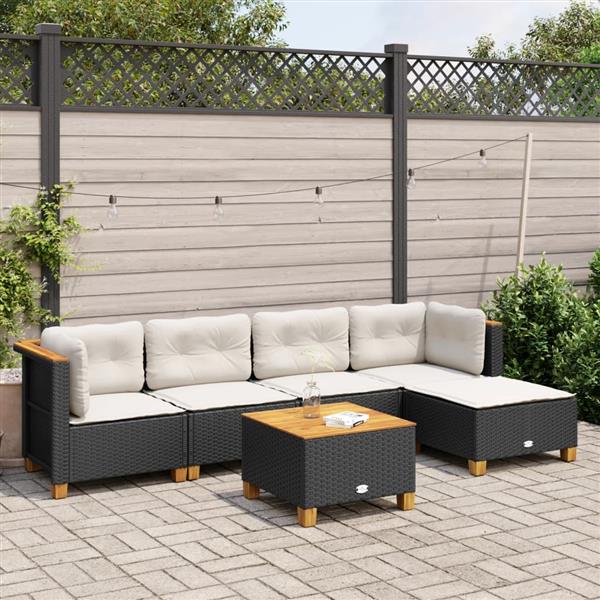 Grote foto vidaxl 6 delige loungeset met kussens poly rattan zwart tuin en terras tuinmeubelen