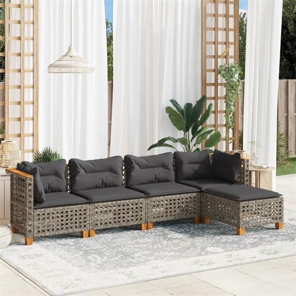 Grote foto vidaxl 5 delige loungeset met kussens poly rattan grijs tuin en terras tuinmeubelen