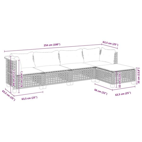 Grote foto vidaxl 5 delige loungeset met kussens poly rattan grijs tuin en terras tuinmeubelen