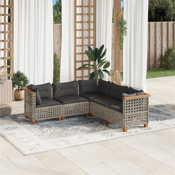 Grote foto vidaxl 5 delige loungeset met kussens poly rattan grijs tuin en terras tuinmeubelen