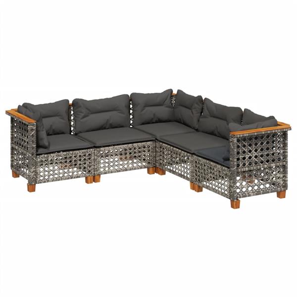 Grote foto vidaxl 5 delige loungeset met kussens poly rattan grijs tuin en terras tuinmeubelen