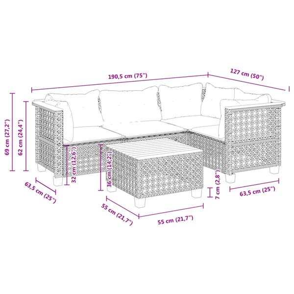 Grote foto vidaxl 5 delige loungeset met kussens poly rattan grijs tuin en terras tuinmeubelen