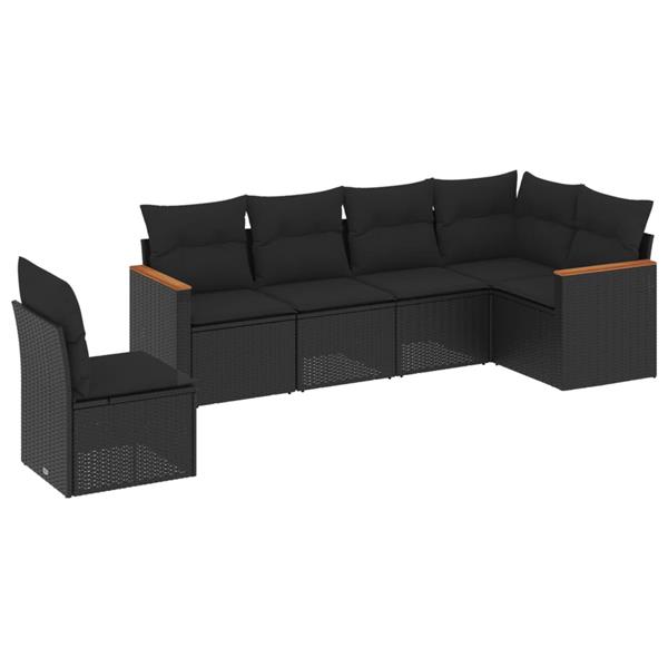 Grote foto vidaxl 6 delige loungeset met kussens poly rattan zwart tuin en terras tuinmeubelen