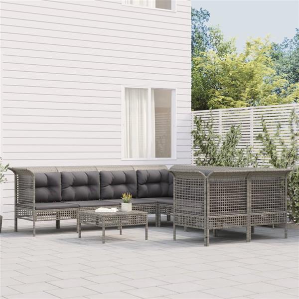 Grote foto vidaxl 8 delige loungeset met kussens poly rattan grijs tuin en terras tuinmeubelen