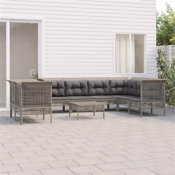 Grote foto vidaxl 9 delige loungeset met kussens poly rattan grijs tuin en terras tuinmeubelen