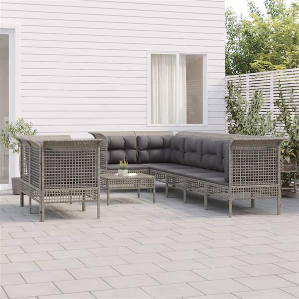 Grote foto vidaxl 9 delige loungeset met kussens poly rattan grijs tuin en terras tuinmeubelen