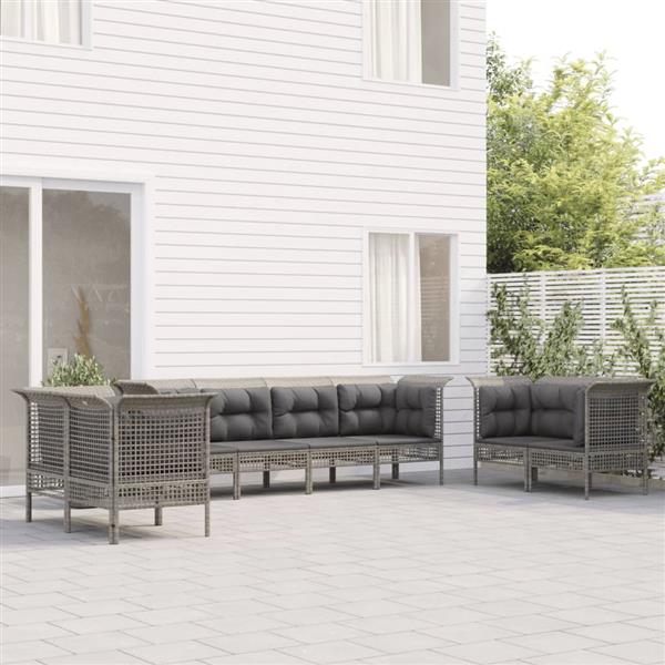 Grote foto vidaxl 8 delige loungeset met kussens poly rattan grijs tuin en terras tuinmeubelen