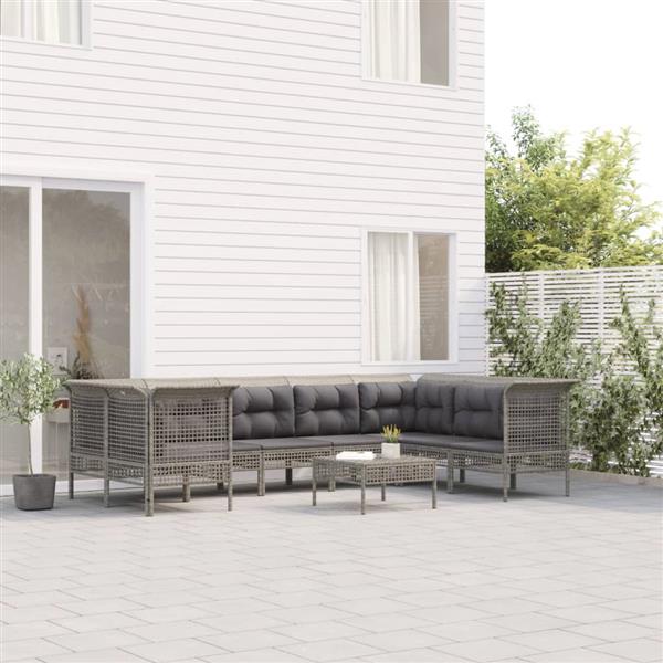 Grote foto vidaxl 9 delige loungeset met kussens poly rattan grijs tuin en terras tuinmeubelen