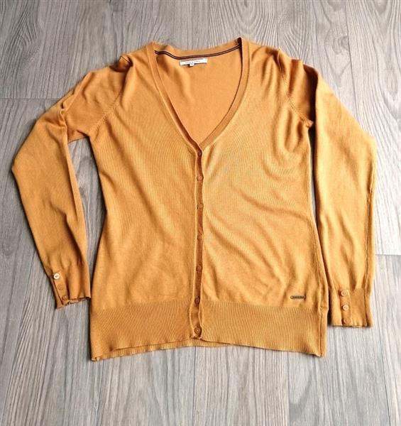 Grote foto cardigan in prachtige oker caramel kleur 40 kleding dames truien en vesten