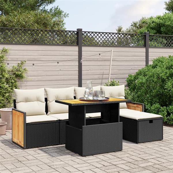 Grote foto vidaxl 6 delige loungeset met kussens poly rattan zwart tuin en terras tuinmeubelen