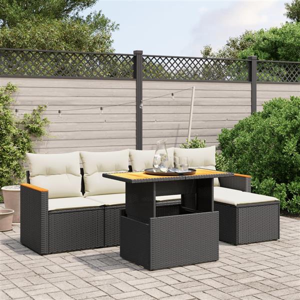 Grote foto vidaxl 6 delige loungeset met kussens poly rattan zwart tuin en terras tuinmeubelen