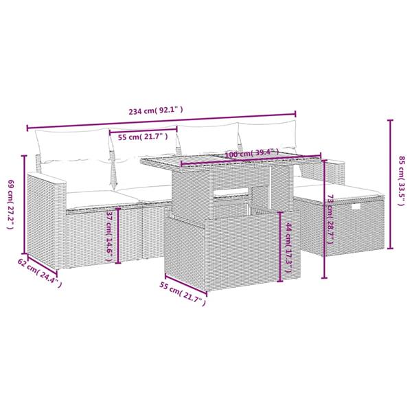 Grote foto vidaxl 6 delige loungeset met kussens poly rattan zwart tuin en terras tuinmeubelen