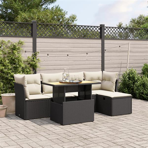 Grote foto vidaxl 6 delige loungeset met kussens poly rattan zwart tuin en terras tuinmeubelen