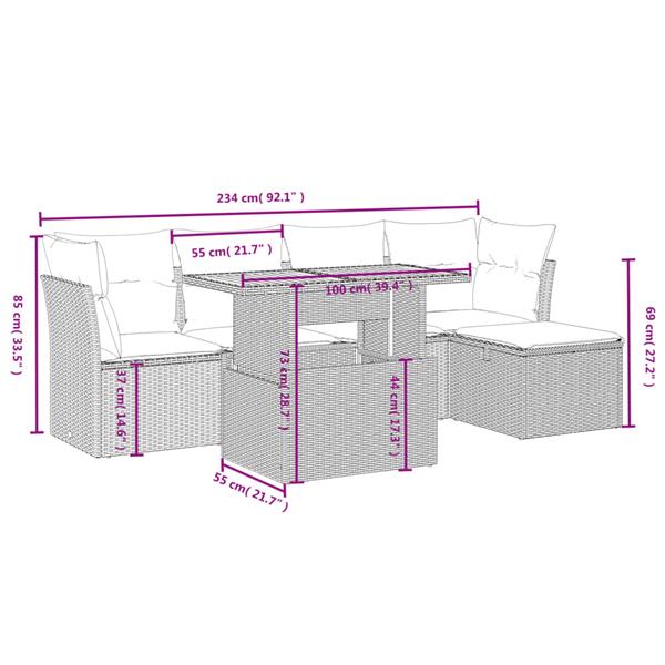 Grote foto vidaxl 6 delige loungeset met kussens poly rattan zwart tuin en terras tuinmeubelen