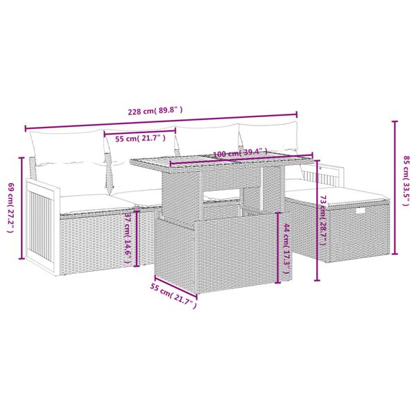 Grote foto vidaxl 6 delige loungeset met kussens poly rattan zwart tuin en terras tuinmeubelen