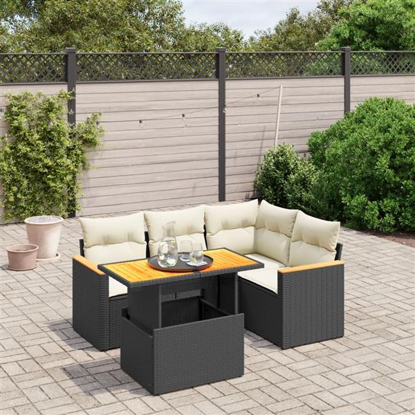 Grote foto vidaxl 5 delige loungeset met kussens poly rattan zwart tuin en terras tuinmeubelen