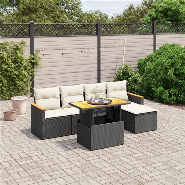 Grote foto vidaxl 6 delige loungeset met kussens poly rattan zwart tuin en terras tuinmeubelen