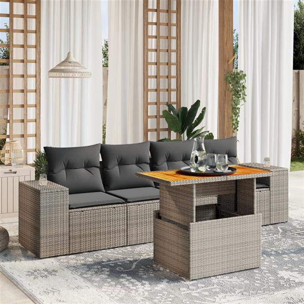 Grote foto vidaxl 5 delige loungeset met kussens poly rattan grijs tuin en terras tuinmeubelen