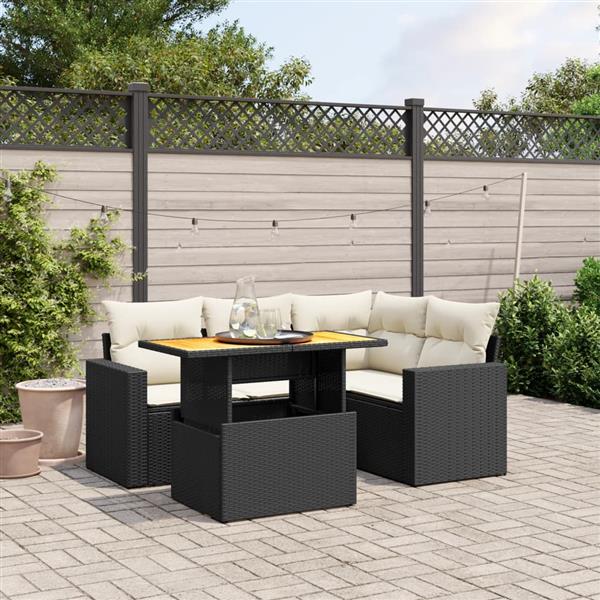 Grote foto vidaxl 5 delige loungeset met kussens poly rattan zwart tuin en terras tuinmeubelen