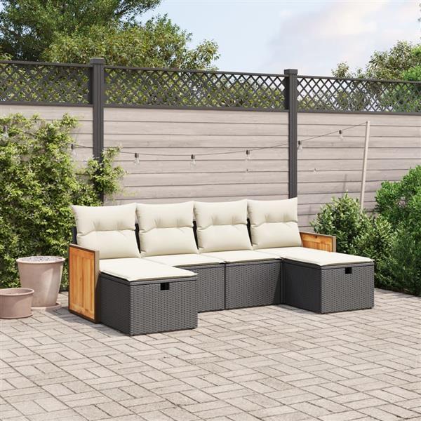 Grote foto vidaxl 6 delige loungeset met kussens poly rattan zwart tuin en terras tuinmeubelen