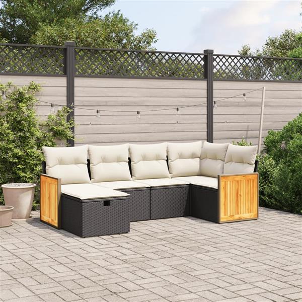 Grote foto vidaxl 6 delige loungeset met kussens poly rattan zwart tuin en terras tuinmeubelen