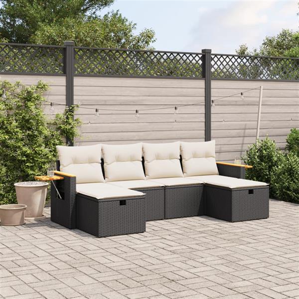 Grote foto vidaxl 6 delige loungeset met kussens poly rattan zwart tuin en terras tuinmeubelen