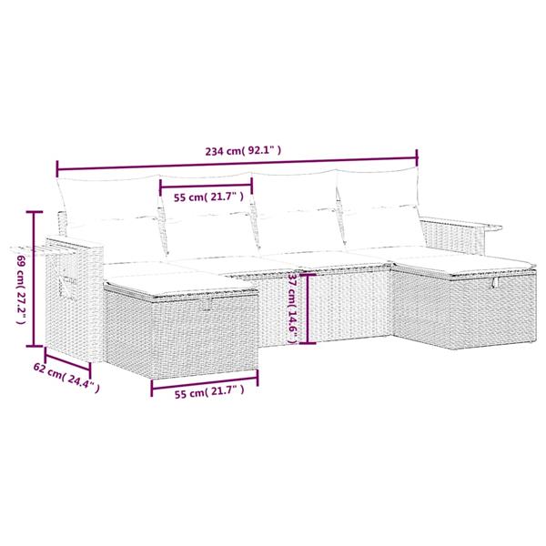 Grote foto vidaxl 6 delige loungeset met kussens poly rattan zwart tuin en terras tuinmeubelen