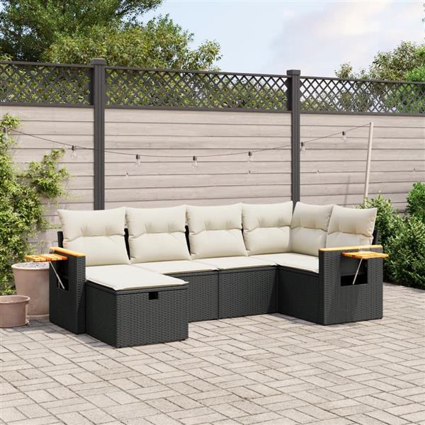 Grote foto vidaxl 6 delige loungeset met kussens poly rattan zwart tuin en terras tuinmeubelen