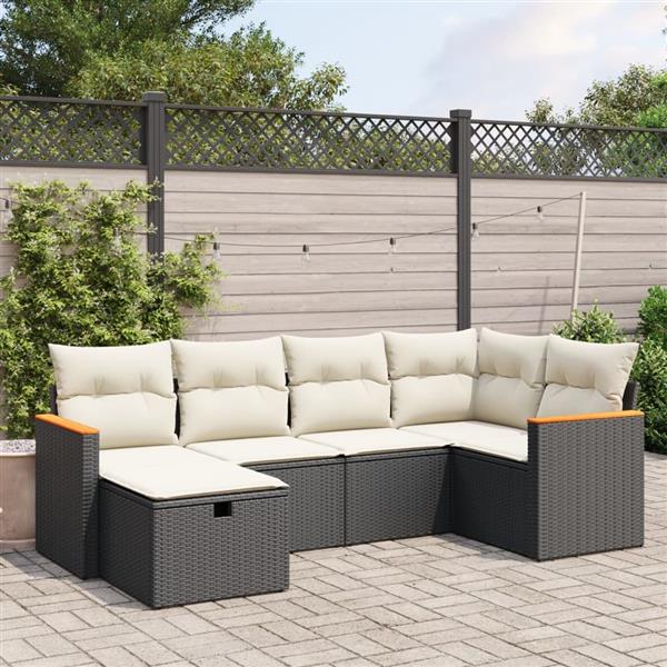 Grote foto vidaxl 6 delige loungeset met kussens poly rattan zwart tuin en terras tuinmeubelen