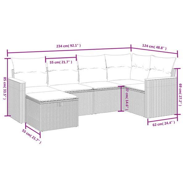 Grote foto vidaxl 6 delige loungeset met kussens poly rattan zwart tuin en terras tuinmeubelen