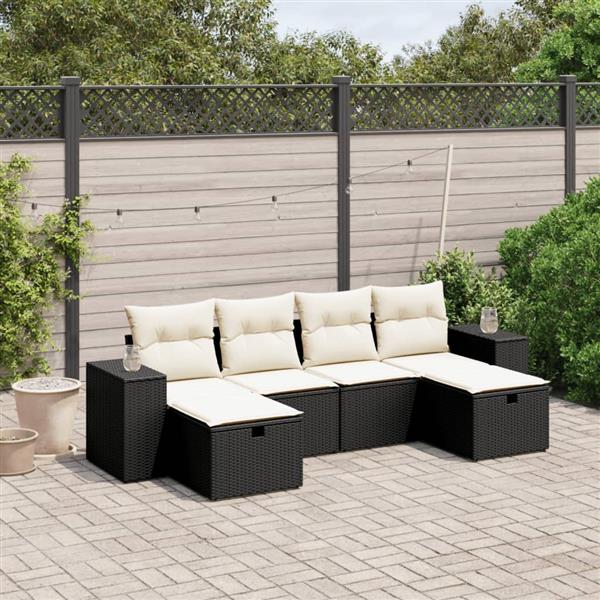 Grote foto vidaxl 6 delige loungeset met kussens poly rattan zwart tuin en terras tuinmeubelen