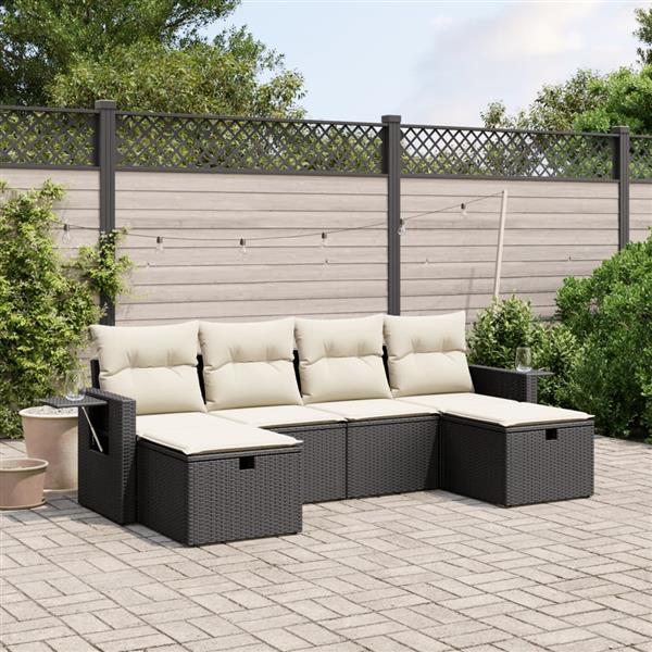 Grote foto vidaxl 6 delige loungeset met kussens poly rattan zwart tuin en terras tuinmeubelen